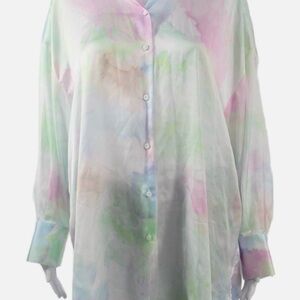 Zara Womens Tunic Button Up Blouse Light Blue Collared Long Sleeve Size XL